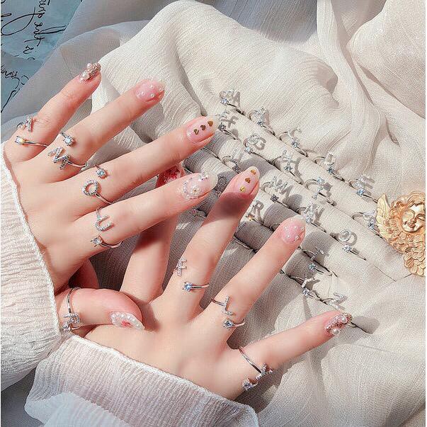 Grosir - 432 (N - Z) Cincin Huruf Silver Stainless / Fashion Style / Set Perhiasan Wanita