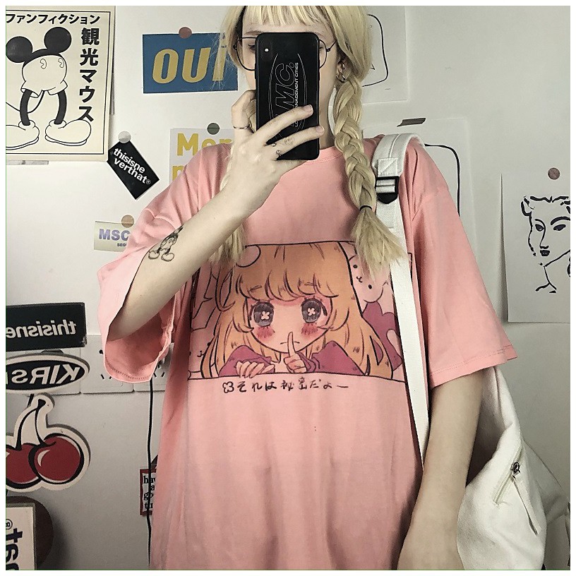 KBS-89 kaos anime girl japanese manga print oversize t-shirt fashion import wanita