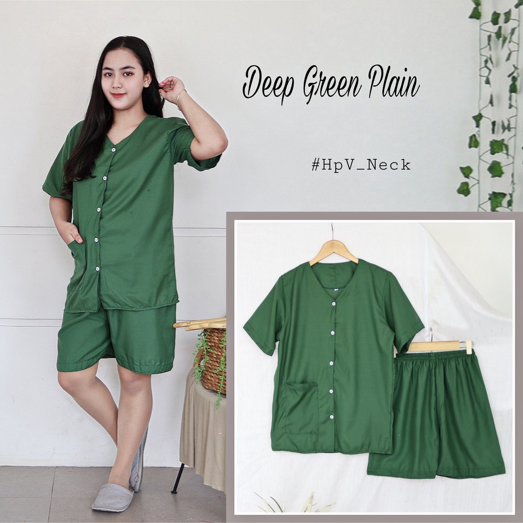 IZANY Piyama Dewasa Hotpant V Neck all size  / HP Celana Pendek  PLAIN Polos-DEEP GREEN PLAIN