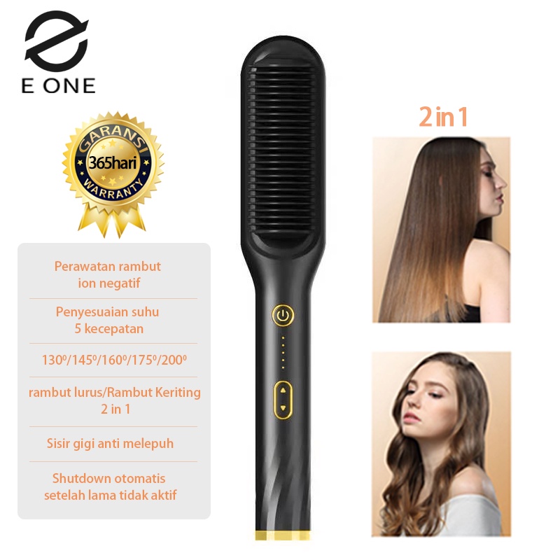 E ONE Catokan rambut Catok Sisir Pelurus Rambut Hair Straightener Curler 2 in 1Perawatan anti-melepuh/rambut