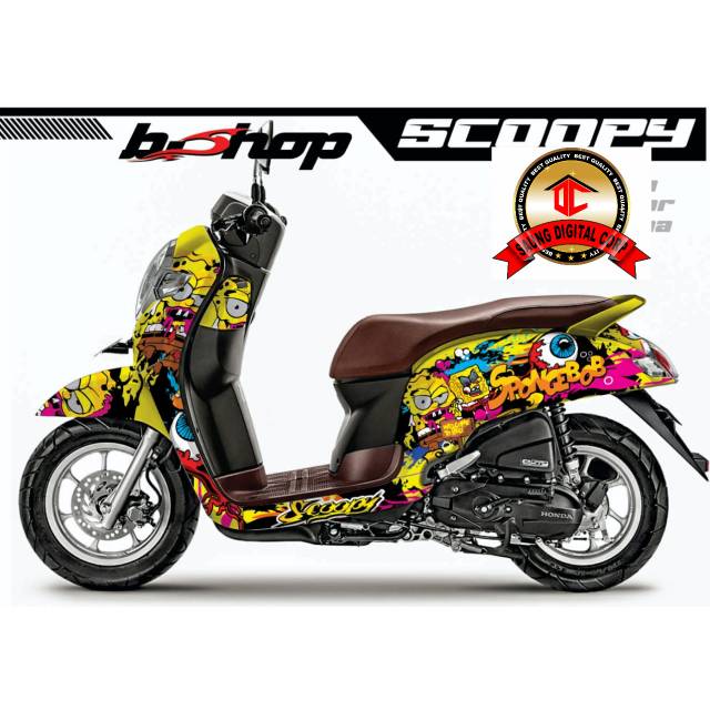 Sticker decal full body Honda Scoopy motip Spongebob zombie kuning