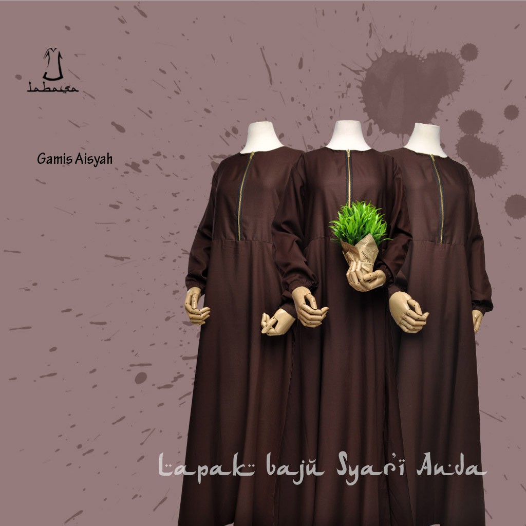 Labasa Gamis Syari Polos Toyobo Aneka Warna Gelap | Gamis Only | Bisa COD-Coklat Tua