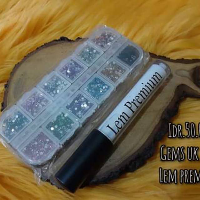 

henna aisyah - paket gems ukuran 2mm 12 warna dan lem premium