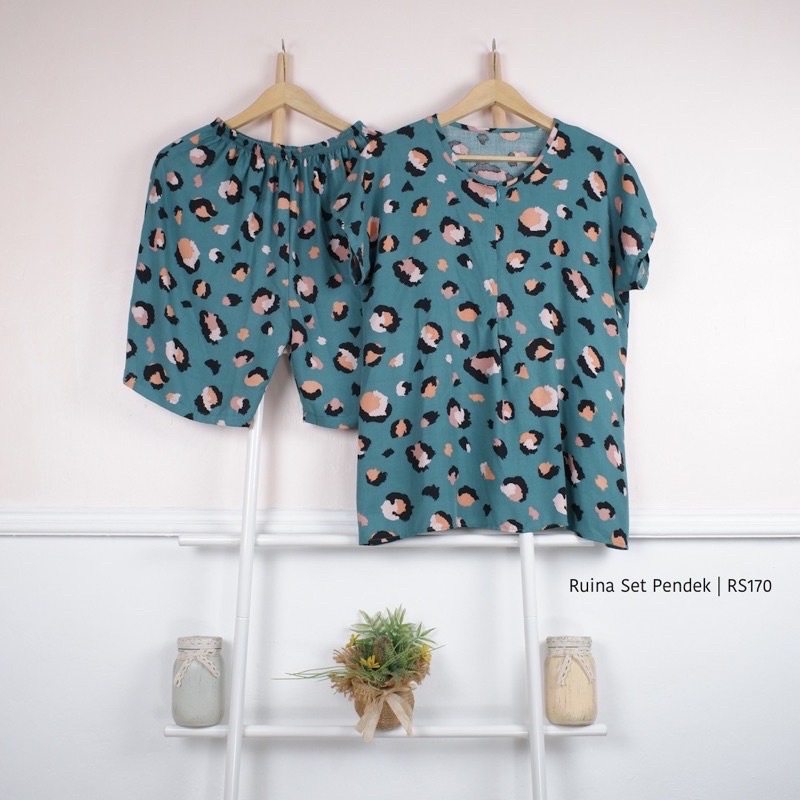 Ruina Leopard Piama Pendek // Busui Friendly / one set baby doll piyama premium