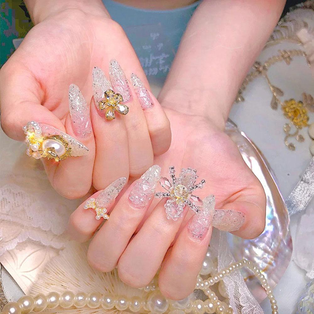 AUGUSTINA Augustina Hiasan Ikatan Simpul Kuku 1Pc Kupu Busur Kristal Mengkilap DIY Nail Art Dekorasi