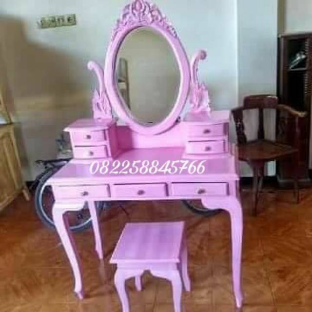 Meja Kursi Rias Tolet Kartini Warna Pink Furniture Ukir Jepara