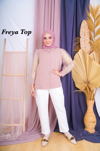 Freya Top Lengan Transparan/Kemeja Tule/Lace