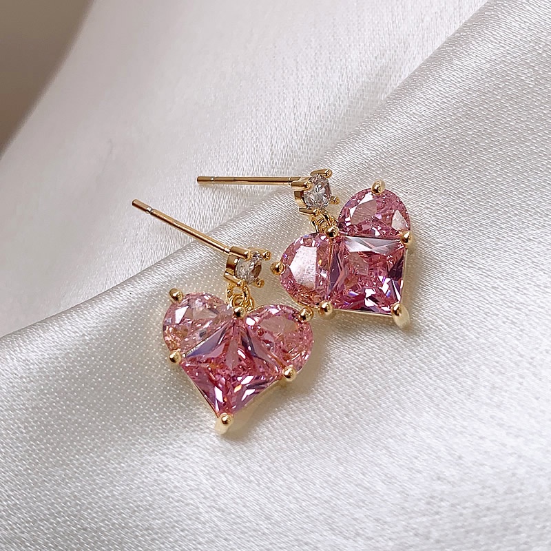 Anting Tusuk Motif Hati Warna Pink Untuk Wanita