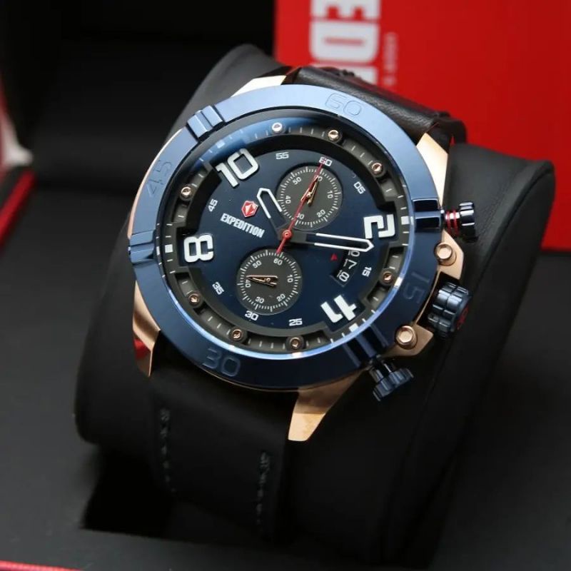 Jam Tangan Expedition E 6763 Pria / E6763 M Blue Rose Gold Black Original