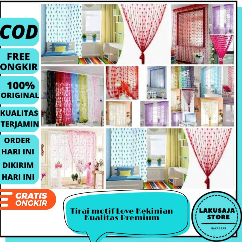 Tirai Benang Motif Love Korean Style Gorden Dekorasi Interior Bathroom Tirai Gorden