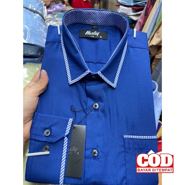 Bukn Alisan Kemeja Harley tangan panjang pendek warna biru BCA / elektrik Flannel Murah Kemeja Koko 