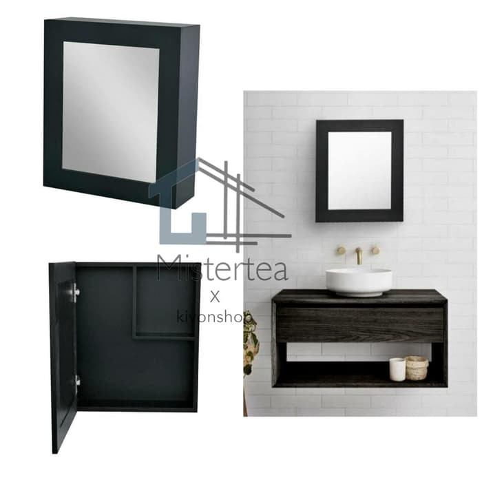 Flash Sale - Rak Cermin / Mirror Cabinet / Kaca Toilet / Kaca Kamar Mandi Merk Zyo - Hitam