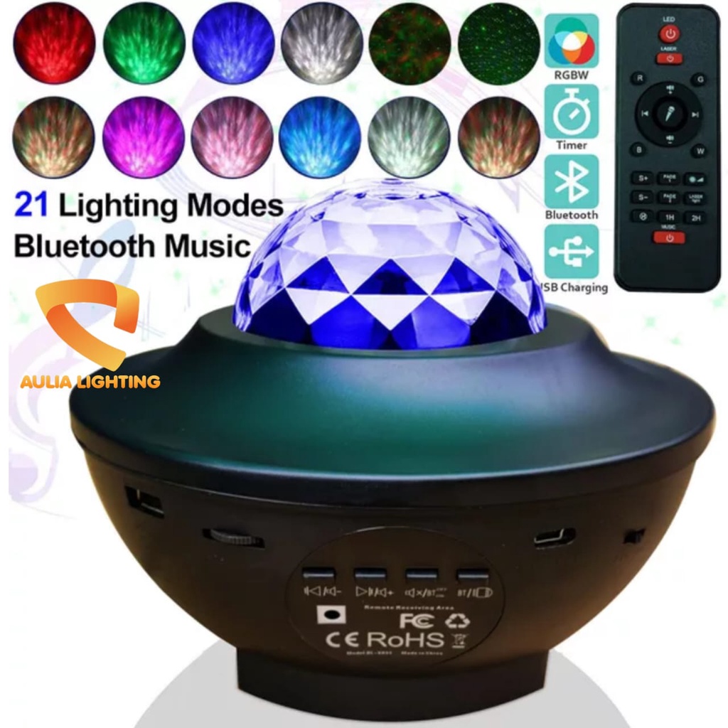 LAMPU TIDUR PROYEKTOR  LANGIT BINTANG GALAXY 2 IN 1 LED SPEKER BLUETOOTH - HIAS KADO RGB PESTA REMOTE USB