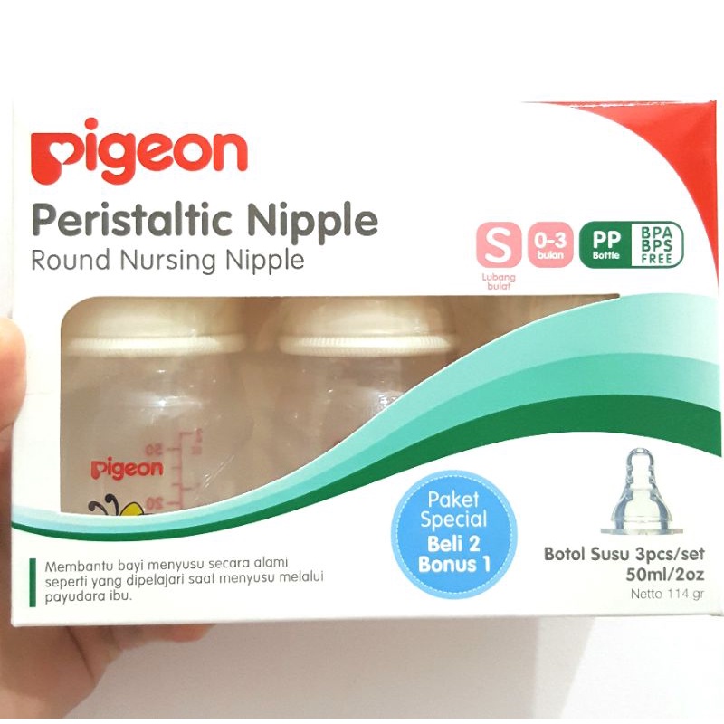 Pigeon Botol PP RP paket isi 3 50ml 120ml 240ml peristaltic nipple slim neck