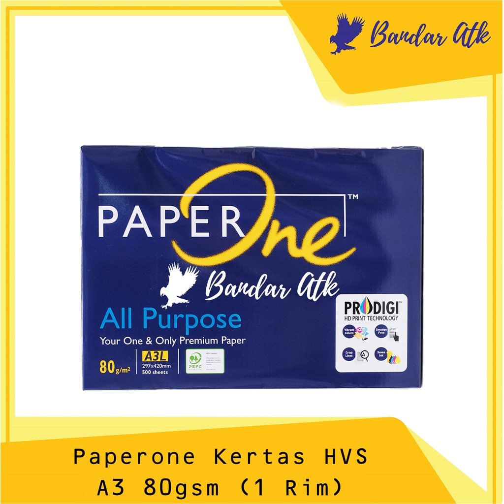 

PAPERONE KERTAS HVS A3 80GSM KERTAS FOTOCOPY PAPER A3 80 GSM [1 RIM]