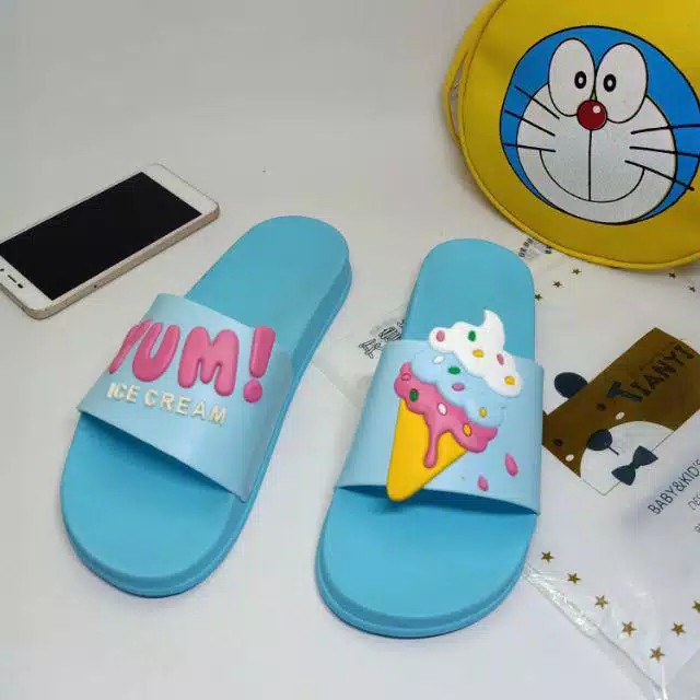 10.10 SALE Sandal Slop YUMI ICE CREAM Karakter Timbul Sandal Santai Sandal Wanita-2