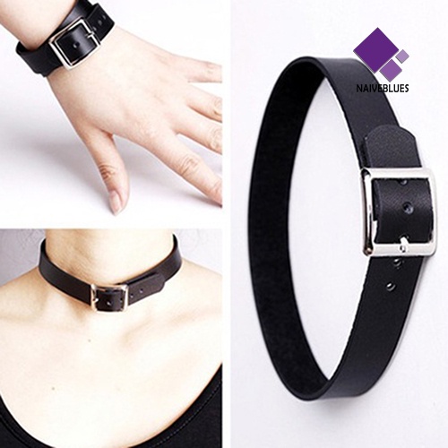 Kalung Choker Bahan Kulit Imitasi Aksen Rivet Spike Buckle Gaya Punk Untuk Wanita