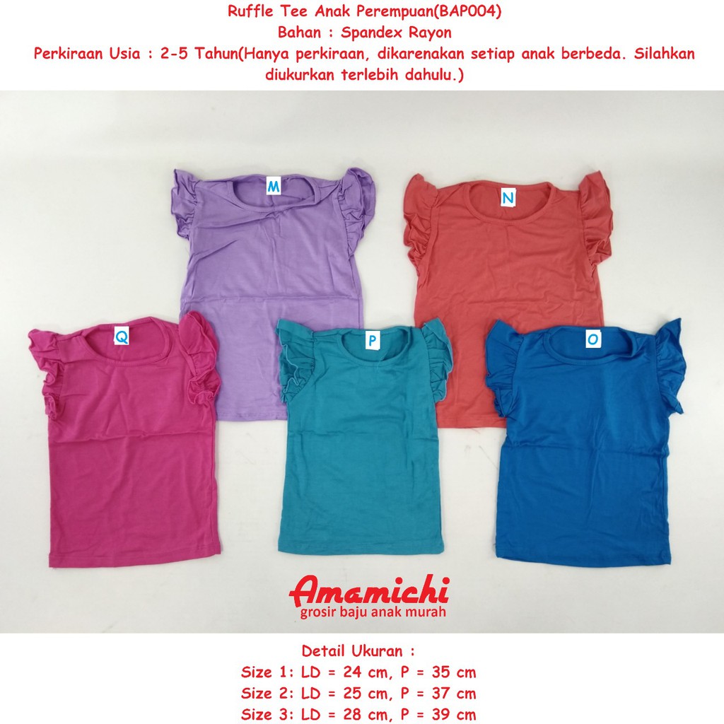  Grosir  Kaos  anak  Perempuan  Polos  Ruffle Tee Anak  