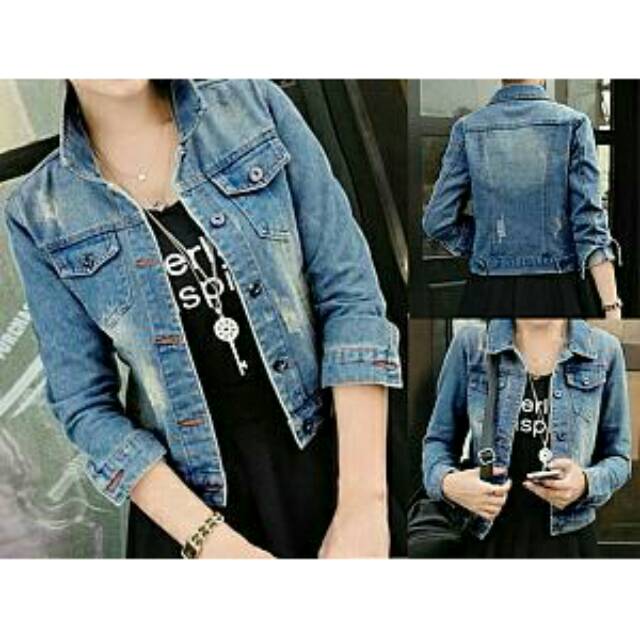 VC - Prada Ripped Jacket / Jaket Jeans wanita terbaru kekinian (2warna)