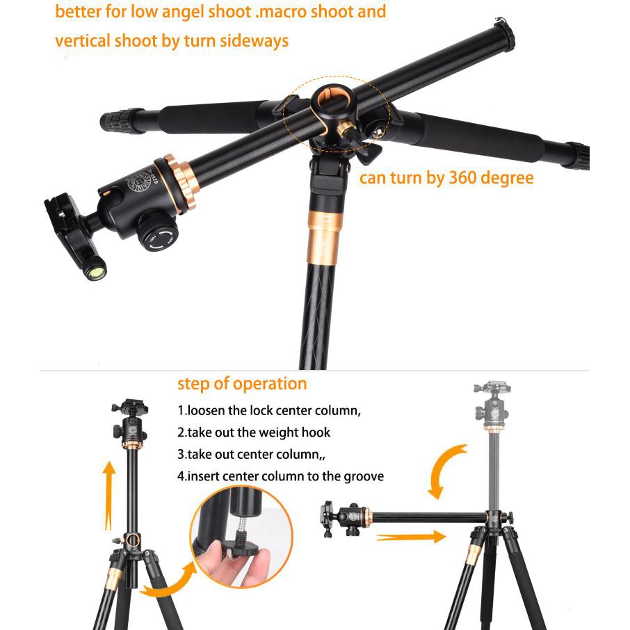 Multifunction Professional DSLR Horizontal Center Tripod + Monopod - Q999H - Black