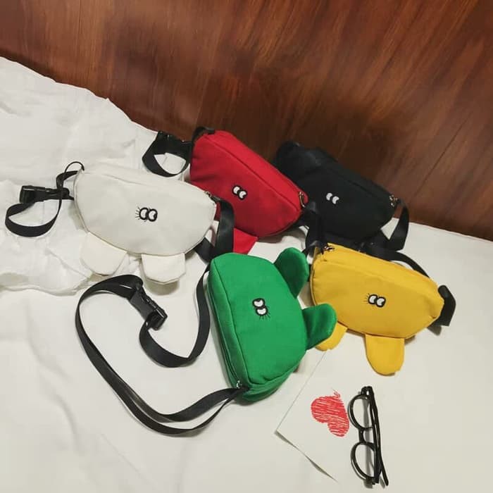 BS209 Tas Bahu Selempang Anak Bahan Kanvas Kain Polos Sling Bag Telinga Mata