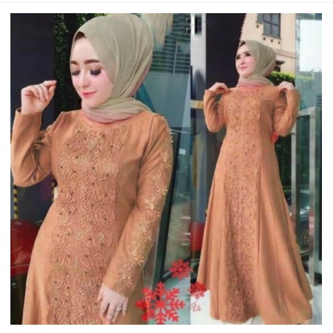 DRESS BRUKAT Gamis Pesta Maxmara Kombi Tile Bordir Pearl Glitery Import Mewah Ainur