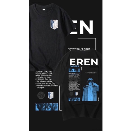KAOS DISTRO Eren Yeager Jaeger Ymir - Baju Aot Attack on Titan Anime Wibu / TSHIRT / HITAM / DEWASA 