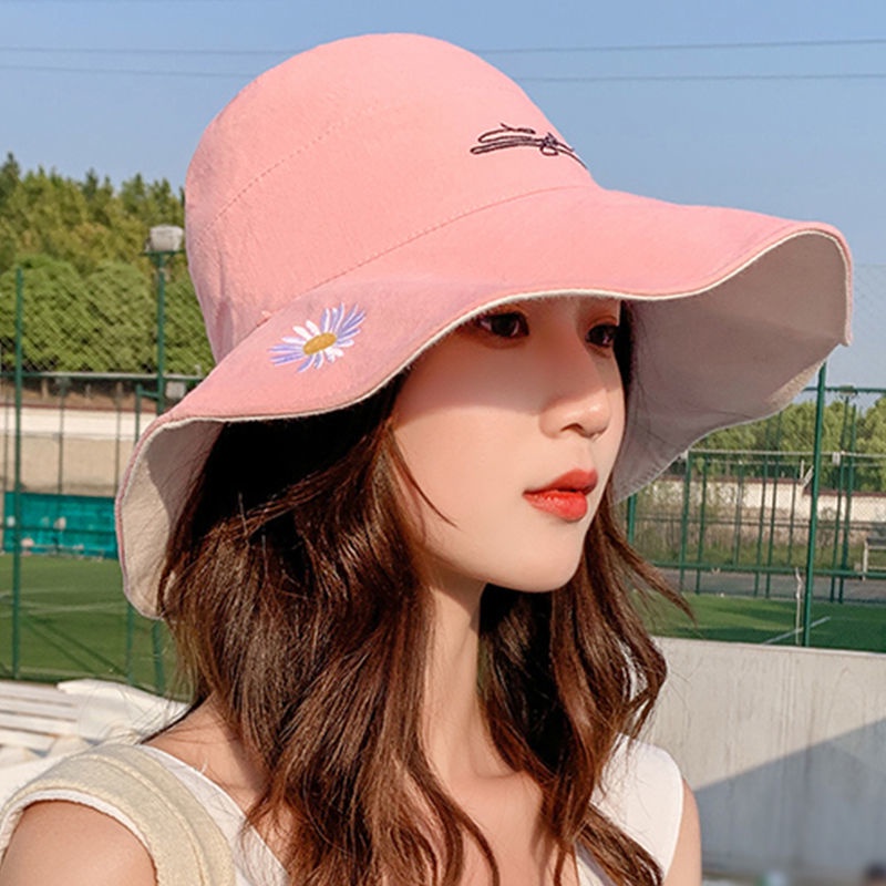 Topi Nelayan Model Dua Sisi Motif daisy Gaya Korea Untuk Wanita