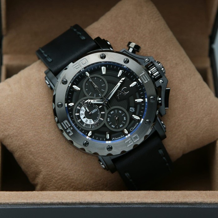 JAM TANGAN PRIA ALEXANDRE CHRISTIE AC 9205 AC9205 BLACK LEATHER ORIGINAL