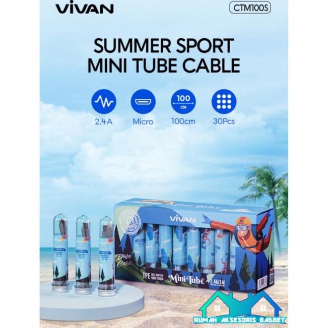 KABEL DATA MICRO USB VIVAN MINI TUBE CTM100S FAST CHARGING