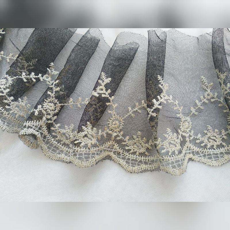 [ per yard = 90 cm ] Renda Bordir - Renda Tile warna hitam