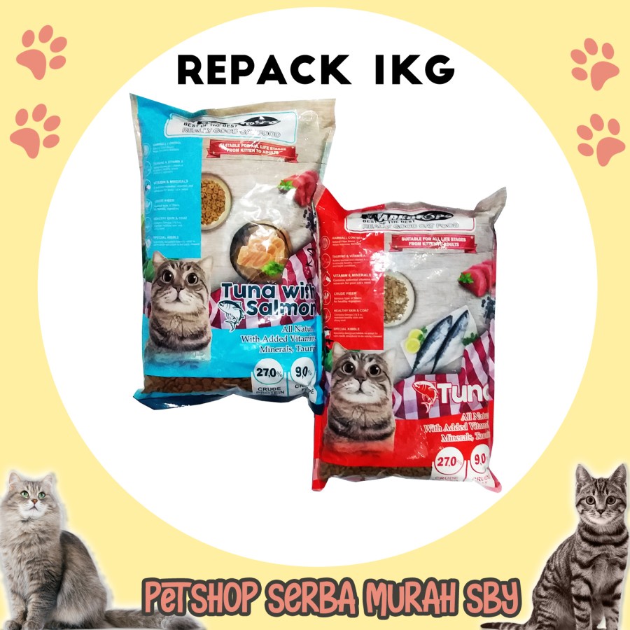 Markotops Tuna dan Tuna With Salmon All Ages Repack 1 kg - Makanan Kering Kucing Segala Usia