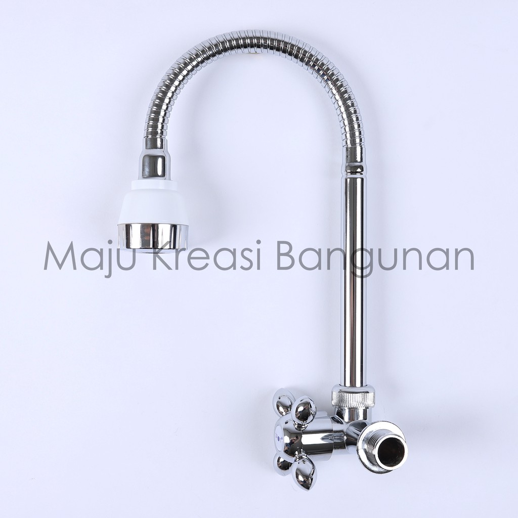 Kran Angsa Fleksibel Kepala Putih Keran Sink Dapur Stainless Stenless