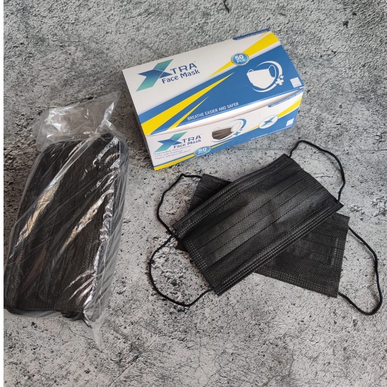 MASKER XTRA 3PLY EARLOOP IZIN KEMENKES ISI 50PCS - BIRU HITAM - BLUE BLACK