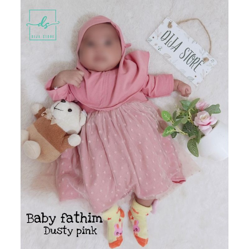 Dijastore Gamis baby fathim, gamis bayi newborn aqiqah, gamis pesta bayi tile polkadot