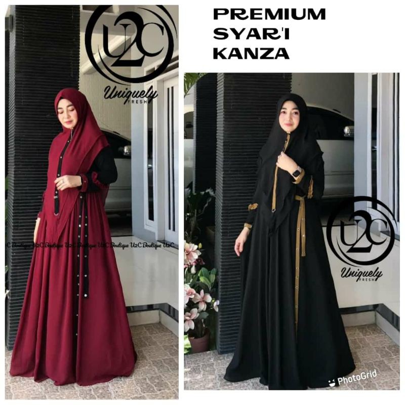 (READY STOCK) KANZA SYARI PREMIUM BY U2C / gamis syari hitam / gamis marun