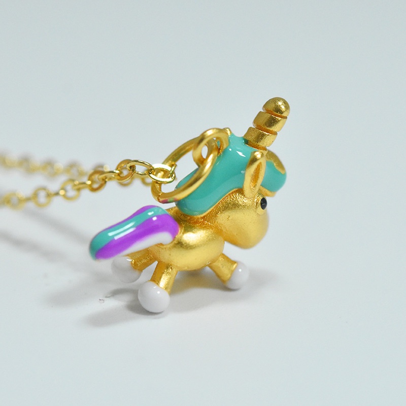 [Ready Stock]Fashion Unique Gold-Plated Colorful Unicorn Pendant Necklace