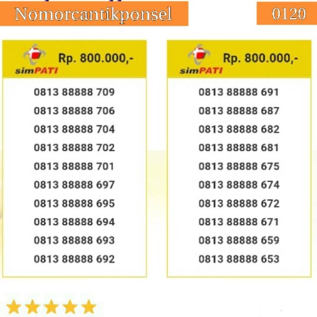 Nomor cantik simpati 0813 seri panca 88888 rapi#0120