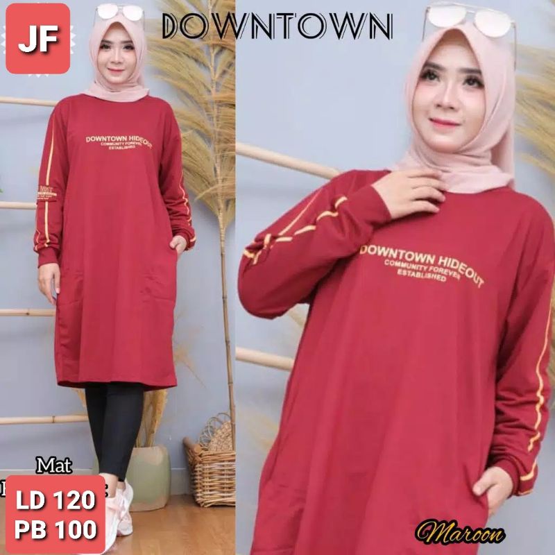 JF Tunik Kaos Wanita Lengan Panjang Jumbo Dewasa Babyterry Terbaru Kekinian Xxl Wanita Muslimah Terbaru DOWNTOWN LD 120 PB 100