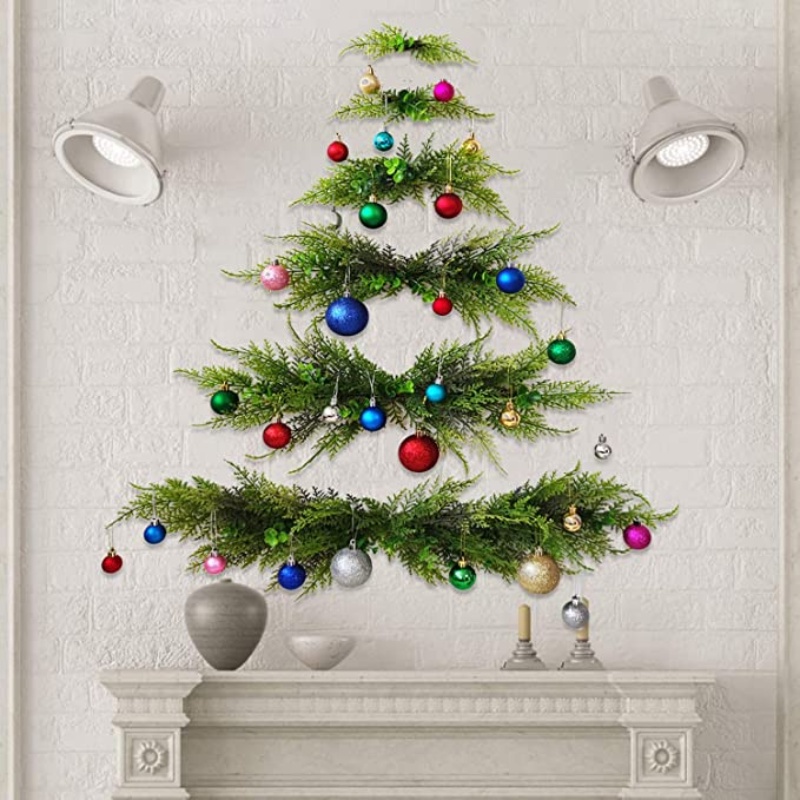 Artificial Wall Hangings with Christmas Balls Wall Mounted Christmas Tree 1Set New Year Decoration Supplies Plastic Tree Hanging Decoration Simulated Christmas Tree Decoration