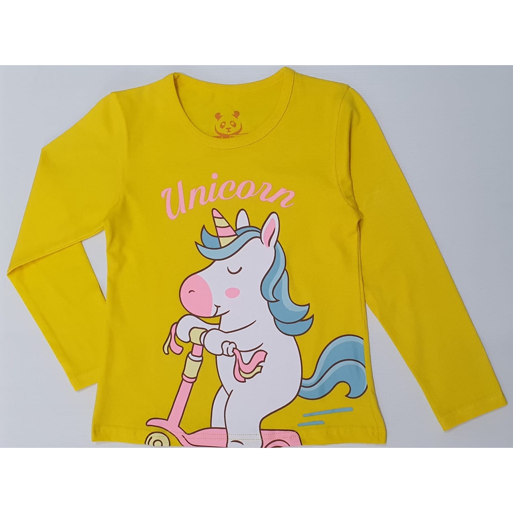 RKA - KLGCe Kaos Lengan Panjang Anak Karakter Unicorn Skuter Putih Kuning