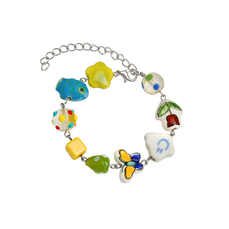 YEEZII Set Gelang Rantai Desain Kartun Bunga Hati Butterfly Bintang Smiley Untuk Wanita