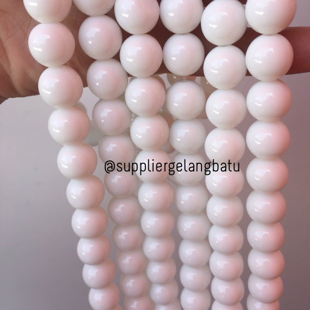 bahan white onyx aksesoris batu 14mm craft gelang kalung putih susu aksesoris gelang kalung tumpuk