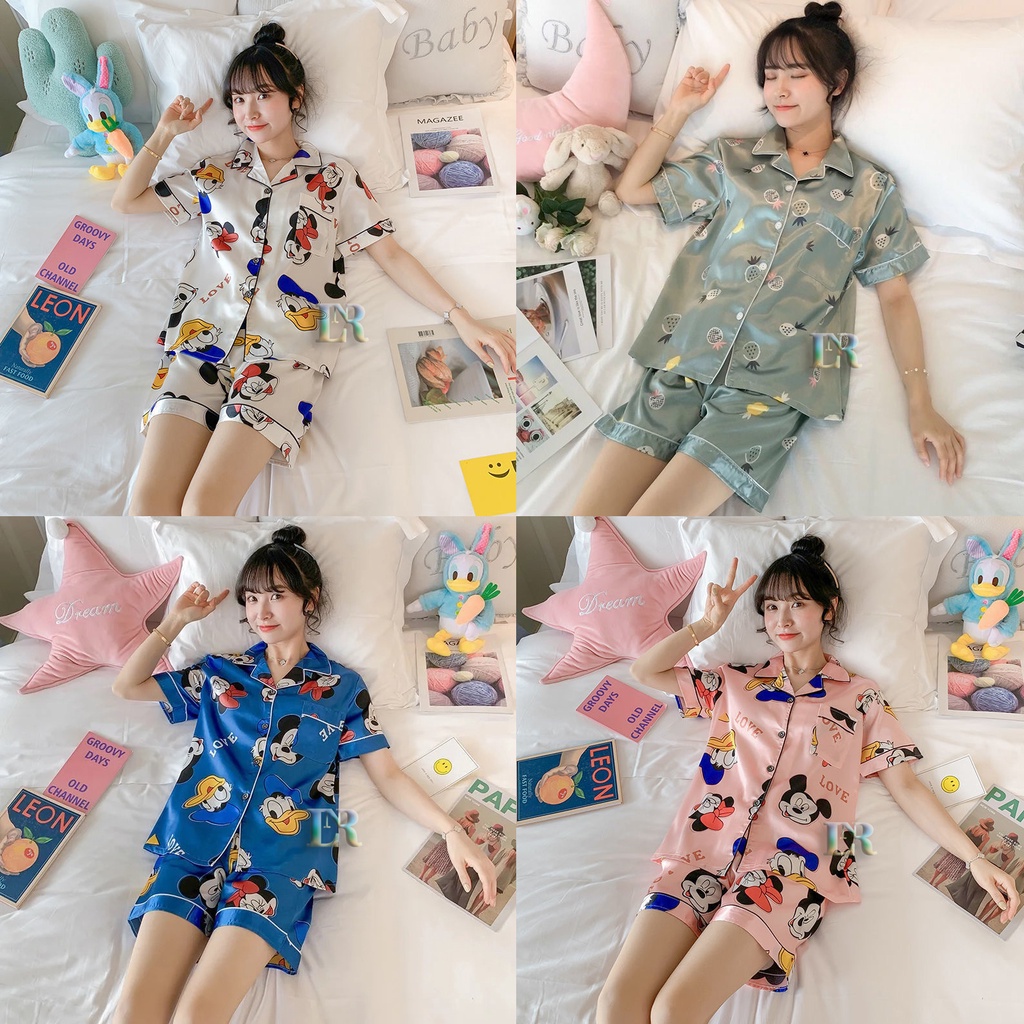 PIYAMA WANITA DEWASA LENGAN CELANA PENDEK BAJU TIDUR FIT TO SIZE M-XXL SETELAN IMPORT DONALD MICKEY BUNGA DAUN NANAS KELINCI GUCCI KELINCI