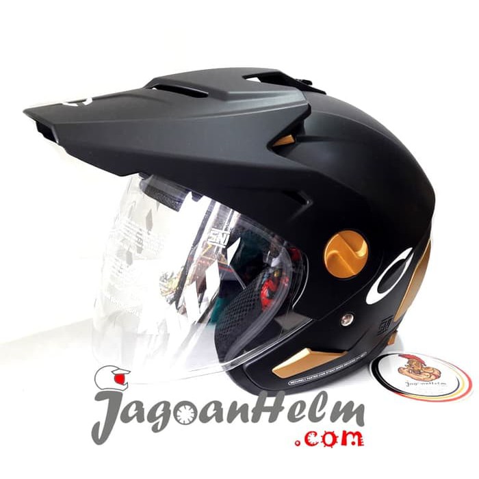 CARGLOSS Helm FORMER TEXT | Black DOFF - GOLD | Half Face CARGLOS