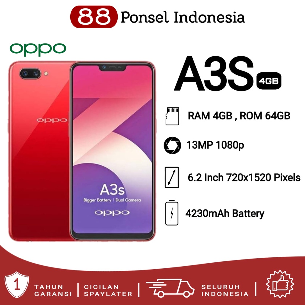 Jual Oppo A3S Ram 4/64GB FULLSET Murah - Garansi 1 Tahun - Biru - Merah