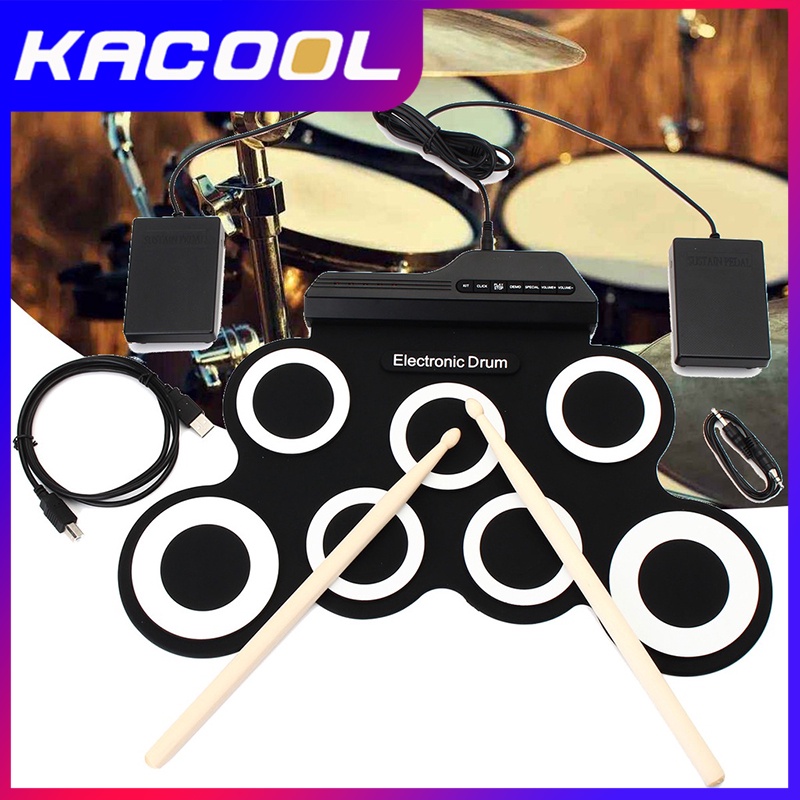 Drum Elektronik Portabel Digital USB 7 Bantalan Roll up Drum Set Silicone Electric Drum Pad Kit Pad Drum dengan metronom built-in