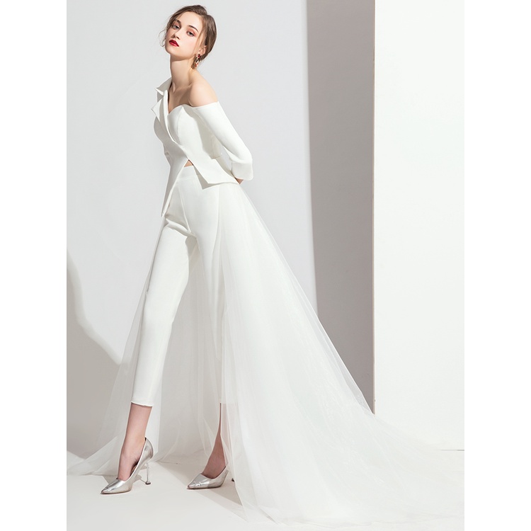 

Temperament trousers fashion show evening host dress female long banquet celebrity evening dress new noble white
