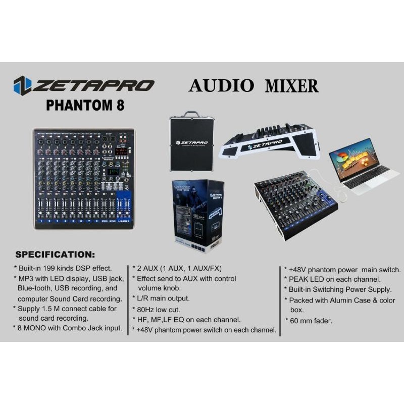 Mixer Audio 8 Channel Zetapro Phantom 8 USB INTERFACE Original