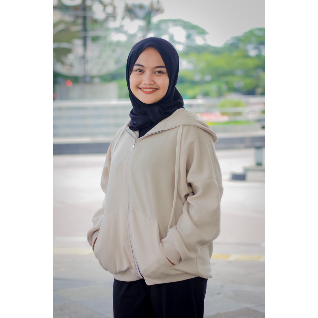 Jaket Oversize Wanita Hoodie Zipper Gaya Korea